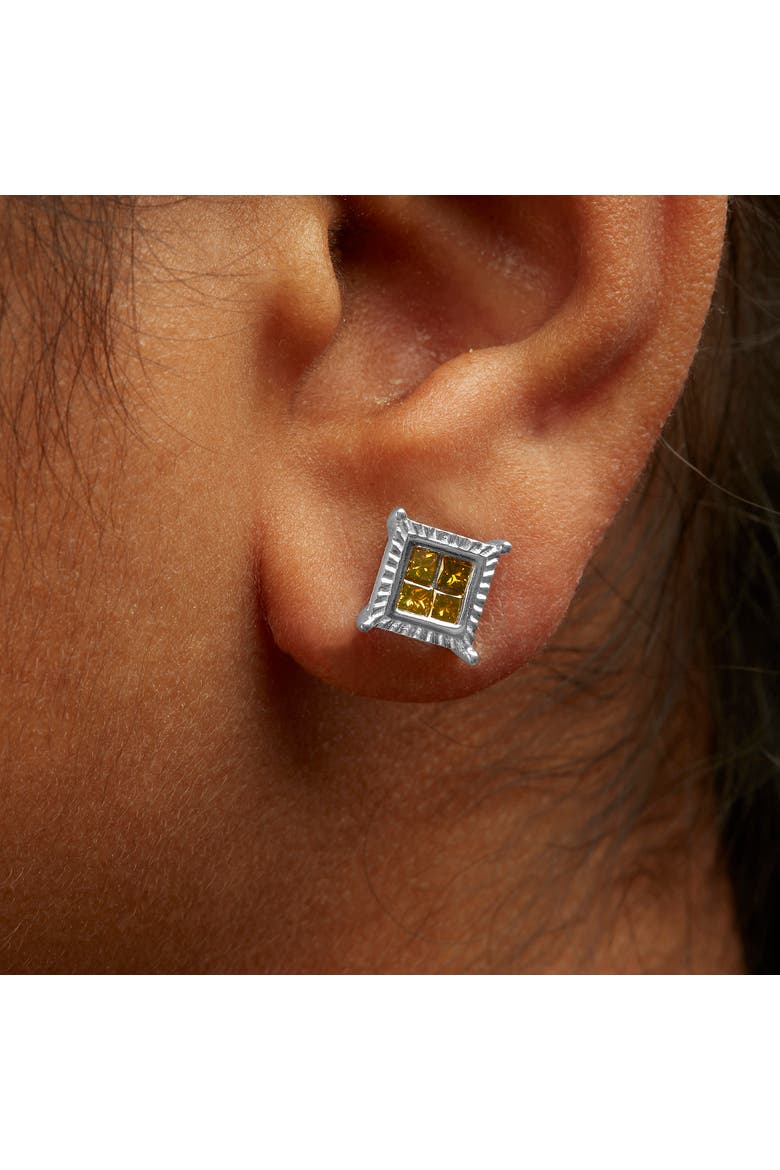 .925 Sterling Silver 1/2 Cttw Yellow Princess Diamond Quad Stud Earring, Alternate, color, White