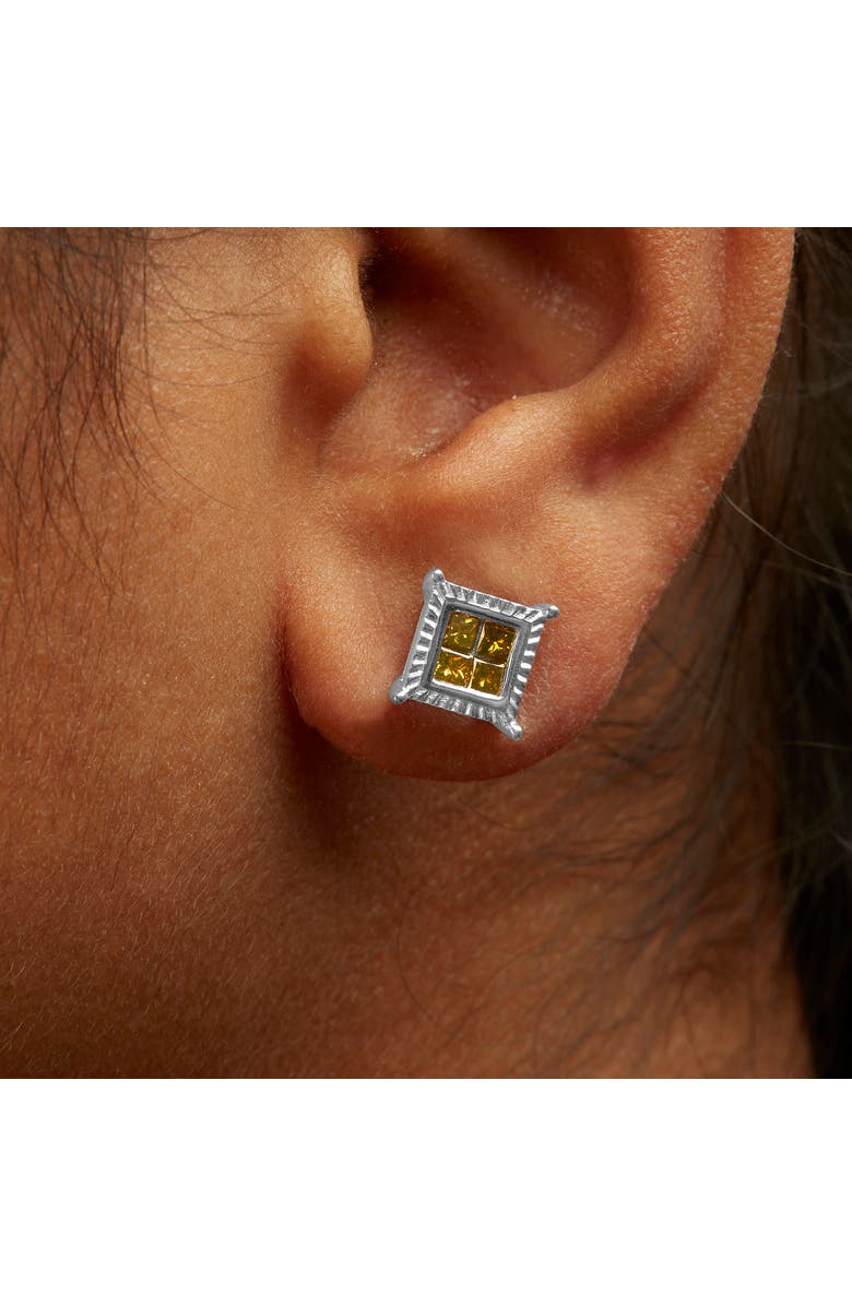 Haus of Brilliance .925 Sterling Silver 1/2 Cttw Yellow Princess Diamond Quad Stud Earring, Alternate, color, White