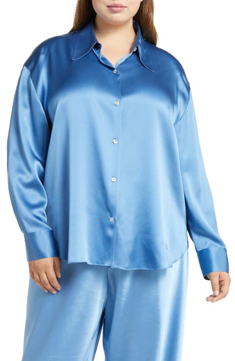 Shaped Collar Silk Button-Up Blouse