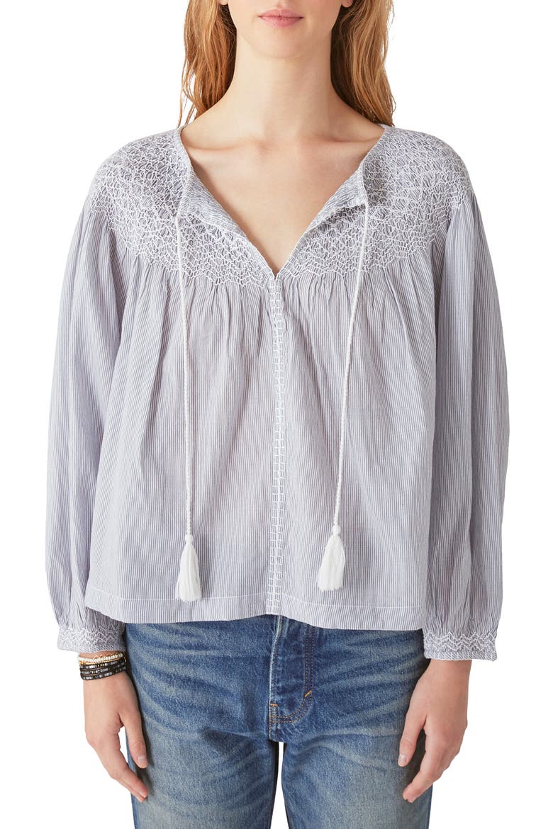 Stripe Smocked Peasant Top, Main, color, BLUE STRIPE