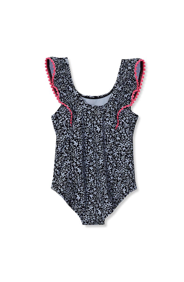 Lands' End Girls Chlorine Resistant Scoop Neck Ruffle One Piece Swimsuit, Alternate, color, Deep Sea Navy/Ditsy Floral
