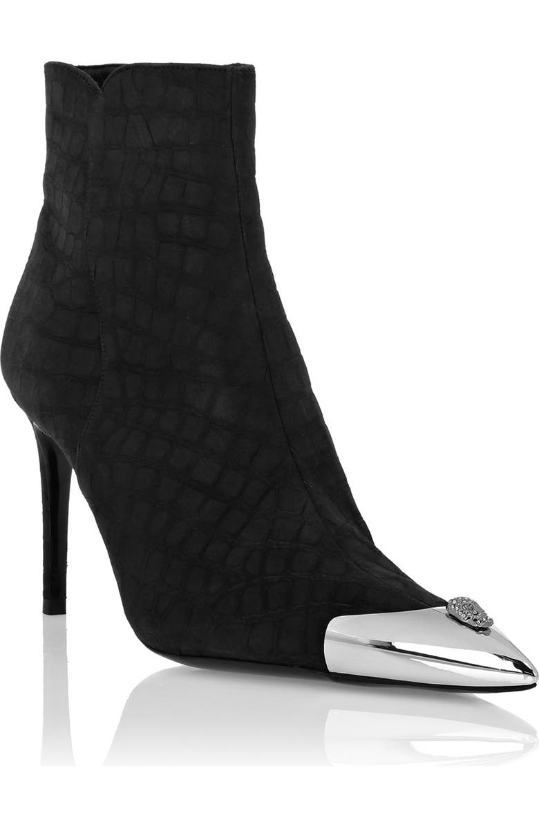 PHILIPP PLEIN Nubuck Mid-Heeled Low Boots 9 Women, Main, color, Black