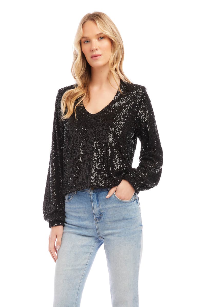 Karen Kane Sequin Blouson Sleeve Top, Alternate, color, 