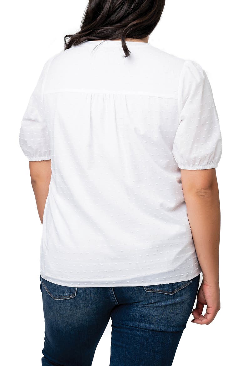 Puff Sleeve Button Front Pin Dot Blouse, Alternate, color, WHITE