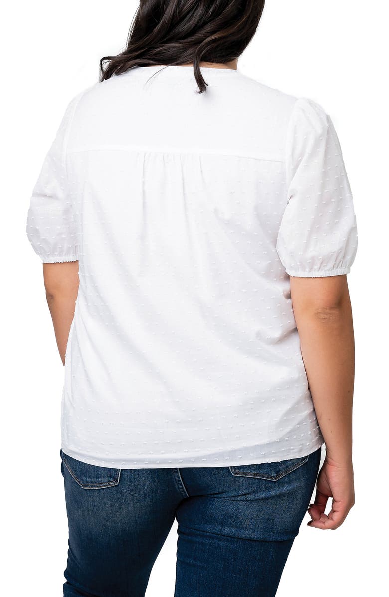 GIBSONLOOK Puff Sleeve Button Front Pin Dot Blouse, Alternate, color, White