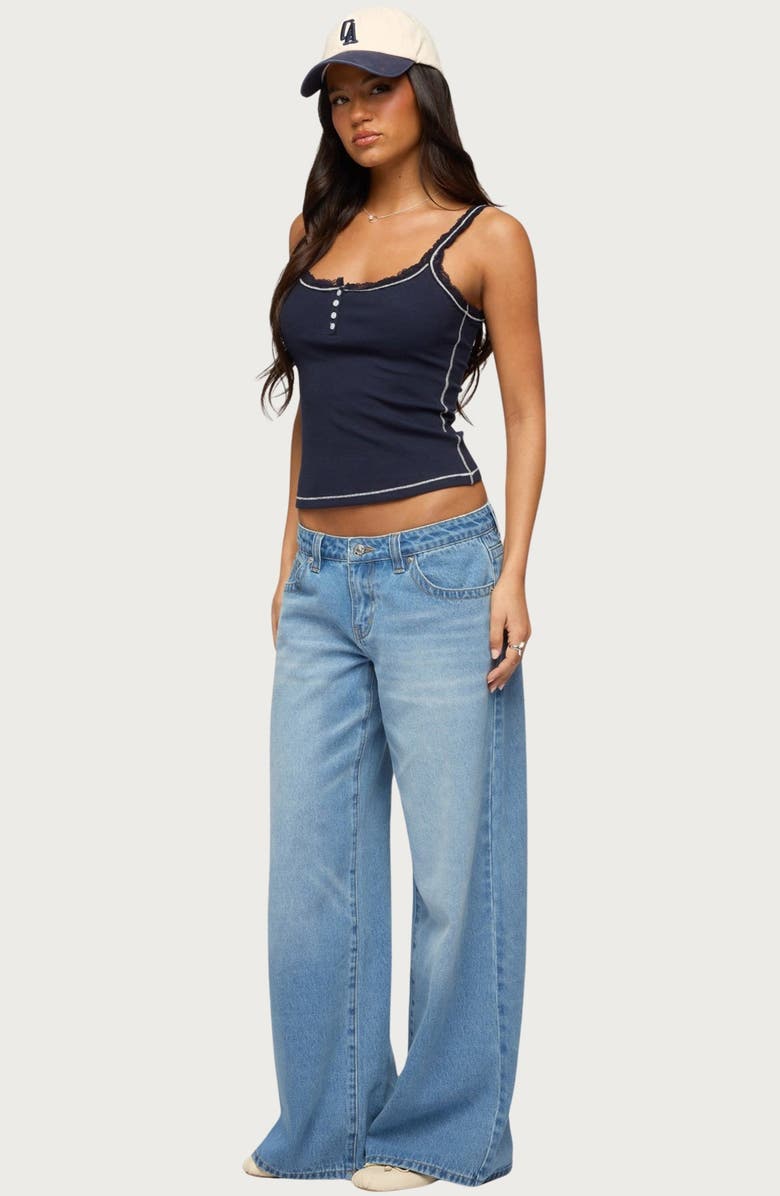 EDIKTED Contrast Stich Lace Henley Tank, Alternate, color, 