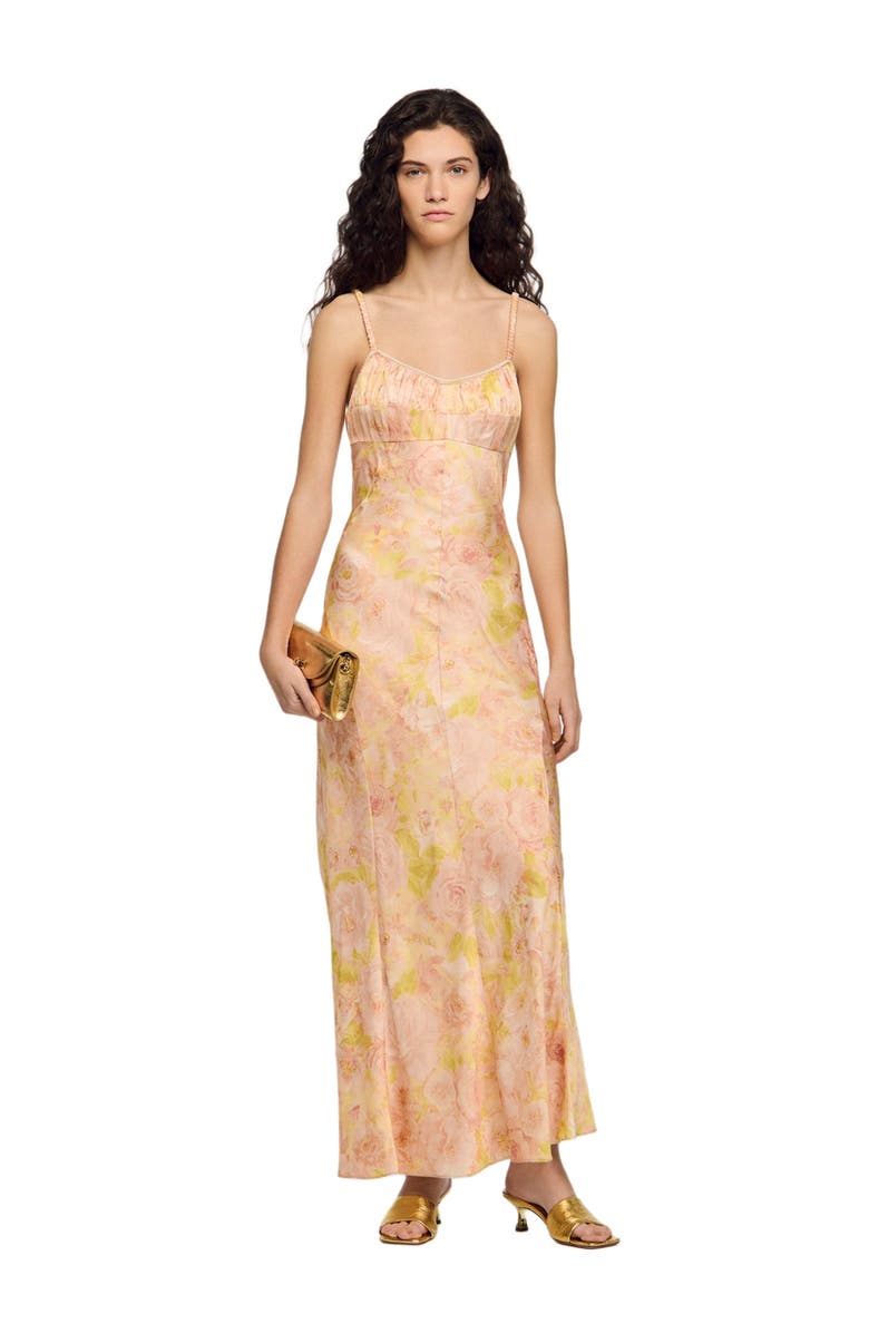 SANDRO Flower print maxi dress, Alternate, color, Pink / Green