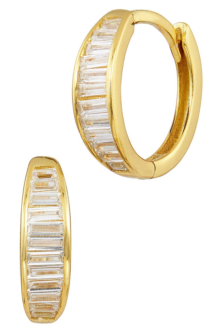 Baguette Cubic Zirconia Huggie Hoop Earrings, Main, color, YELLOW