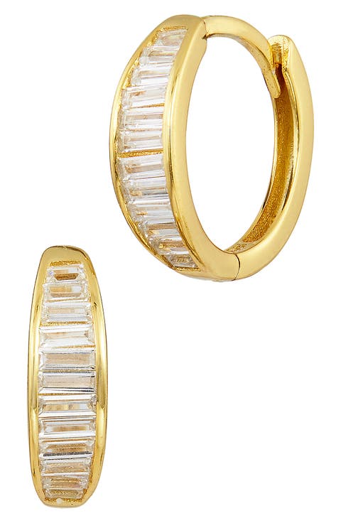 Baguette Cubic Zirconia Huggie Hoop Earrings
