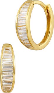 SAVVY CIE JEWELS Baguette Cubic Zirconia Huggie Hoop Earrings