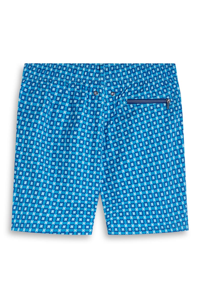 Bugatchi Kai Geo Print Swim Trunks, Alternate, color, Aqua
