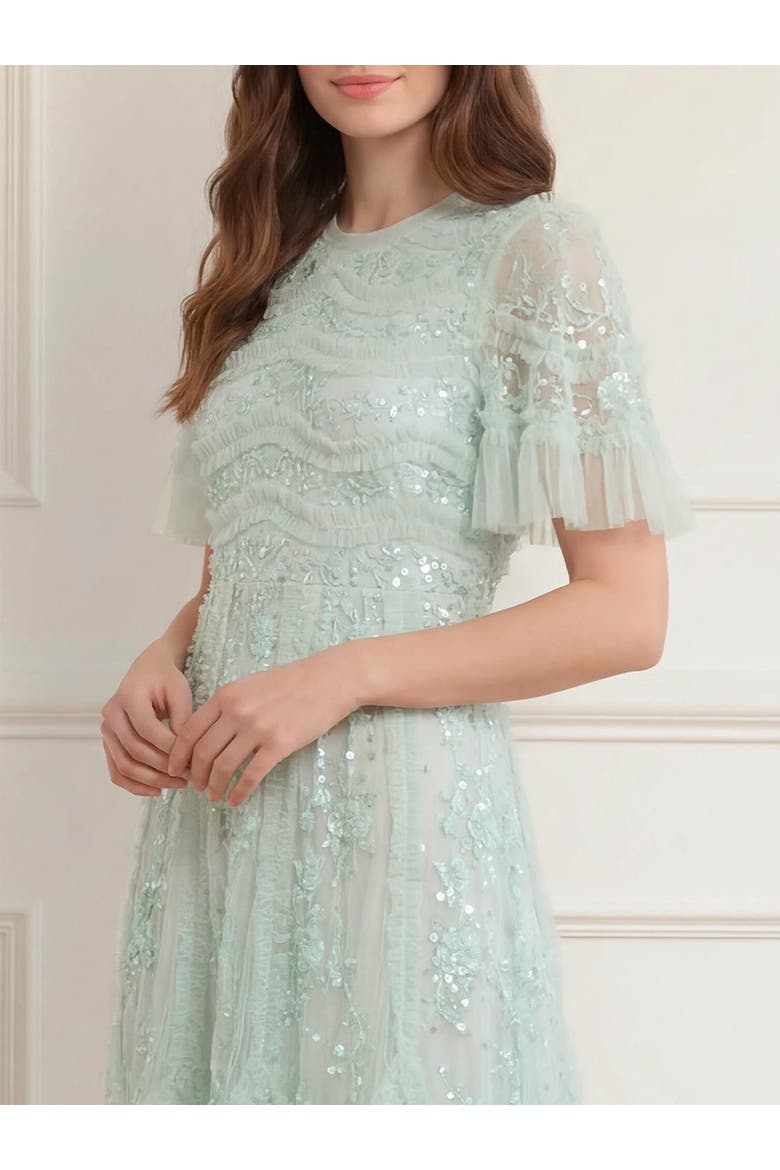 Gianna Ruffle Short Sleeve Maxi Gown, Alternate, color, Sea Mist
