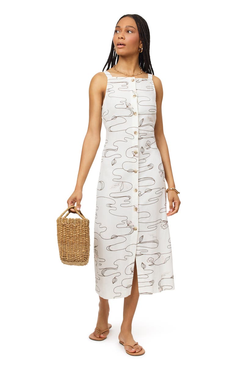 Scotch & Soda Sleeveless Button Front Linen Blend Midi Dress, Alternate, color, 