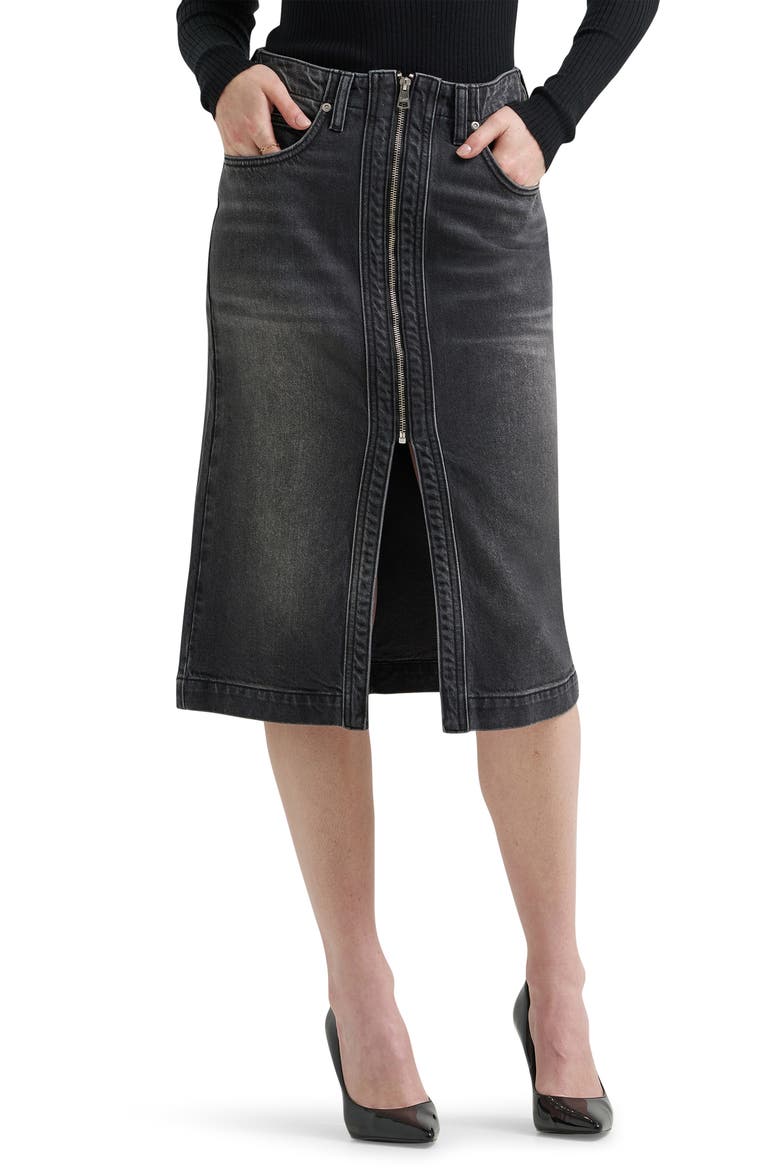 Zip Front Denim Skirt, Main, color, CHARRED BLACK