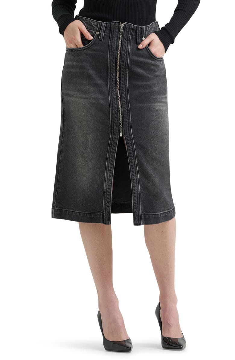 Lee Zip Front Denim Skirt, Main, color, Charred Black