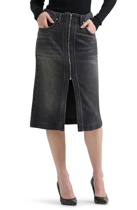 Zip Front Denim Skirt (Charred Black)