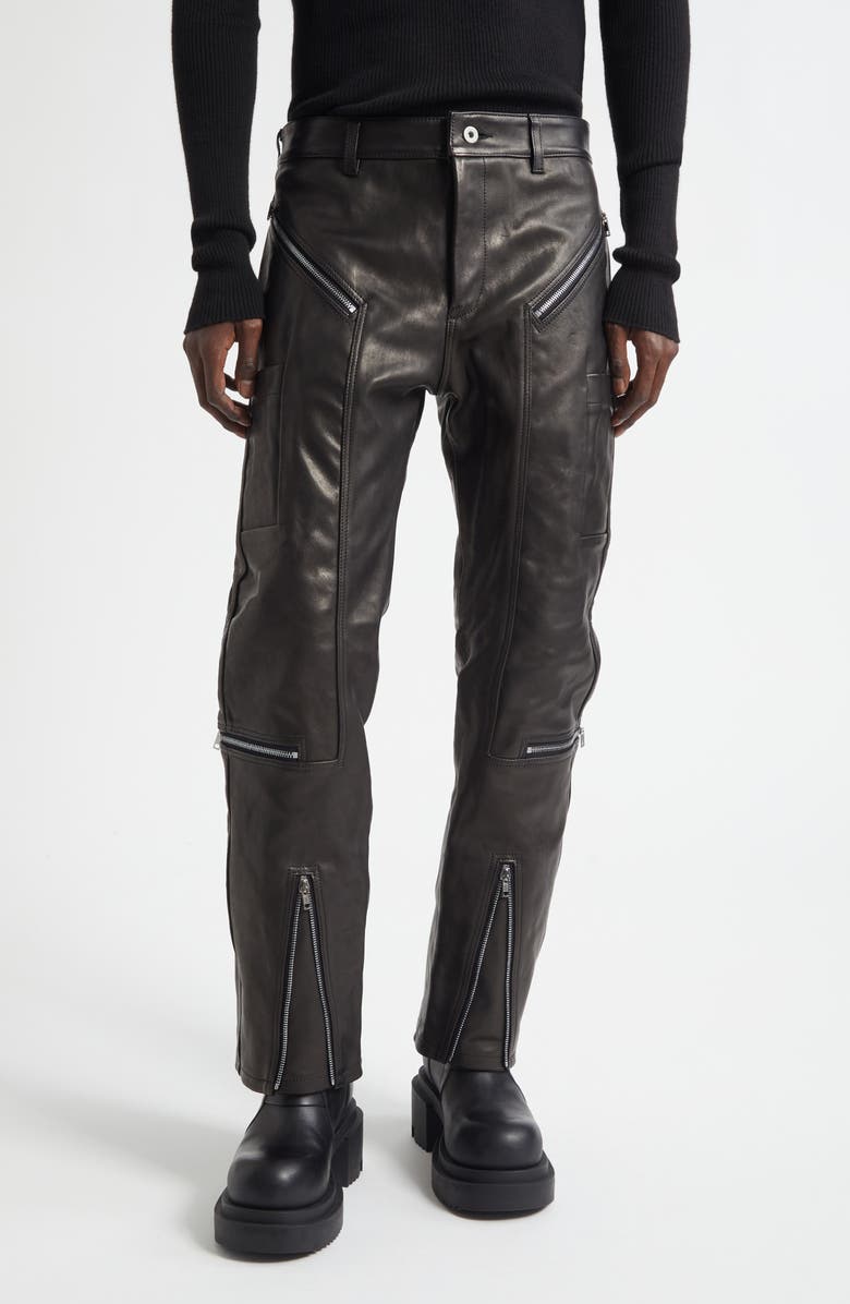 Rick Owens Concordians Headon Leather Jeans, Main, color, Black