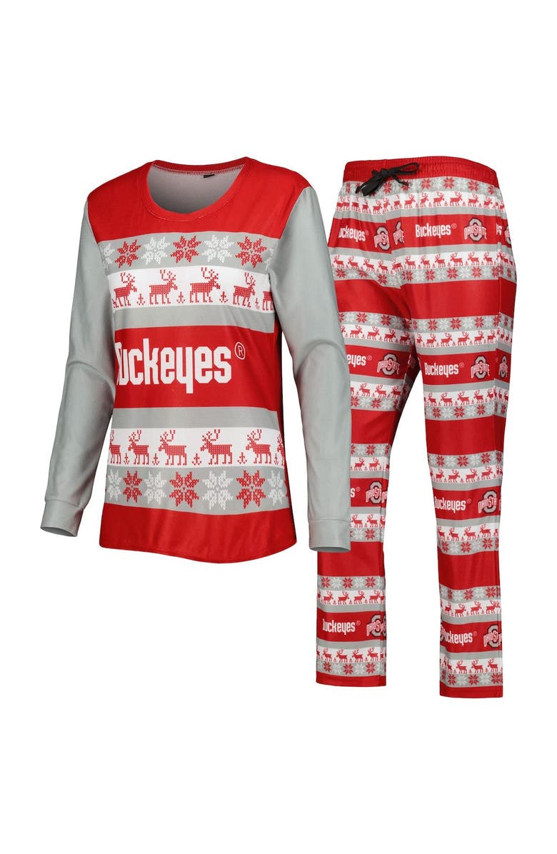FOCO Women's FOCO Scarlet Ohio State Buckeyes Ugly Long Sleeve T-Shirt & Pajama Pants Sleep Set, Main, color, Scarlet