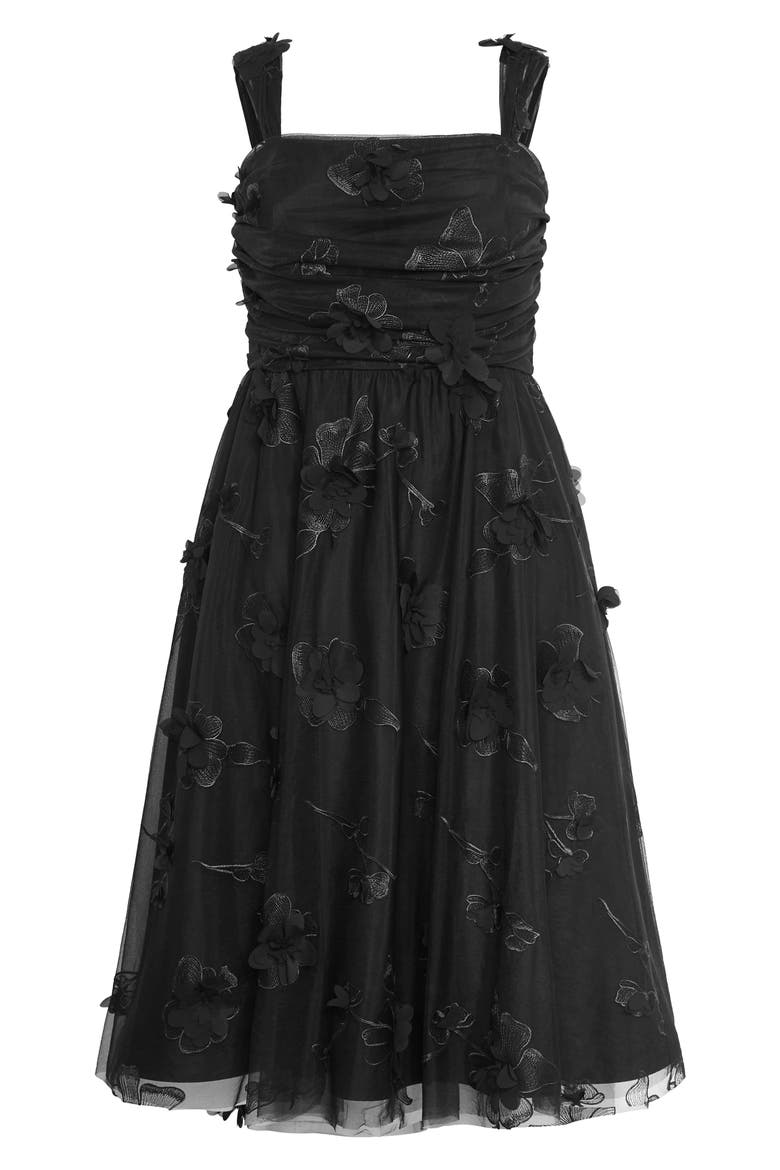 Leilani 3D Floral Appliqué Midi Dress, Alternate, color, BLACK FLORAL
