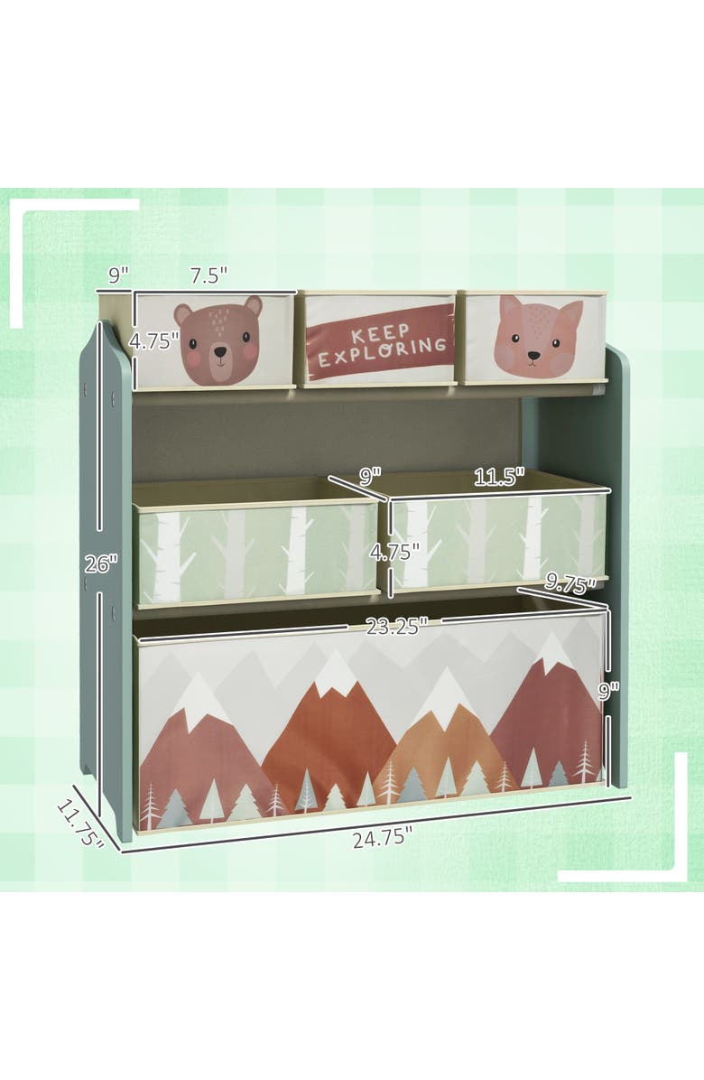 Qaba Toy Organizer with 6 Storage Bins, Kids Bedroom Storage Unit, Alternate, color, Green