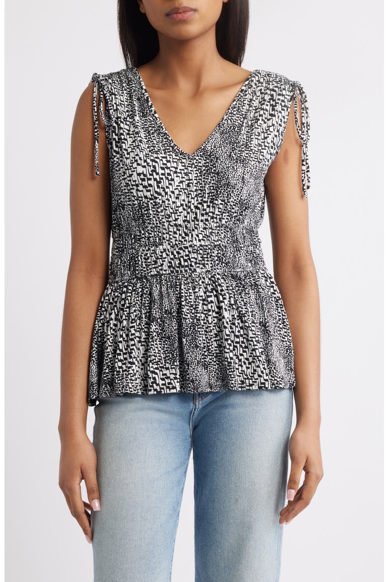 Printed Peplum Jersey Top, Main, color, IVORY/ BLACK