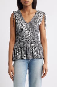 Loveappella Printed Peplum Jersey Top