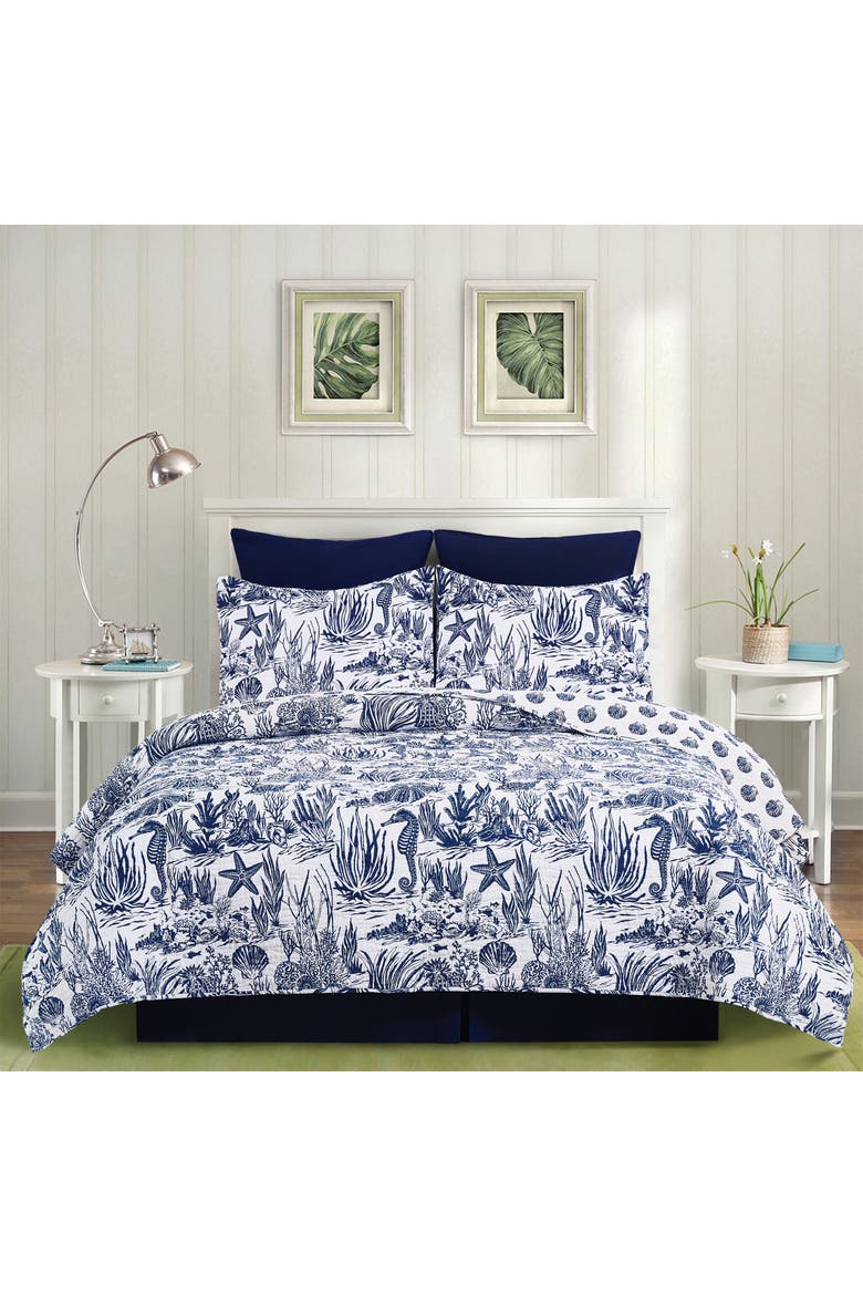 Reef Shores Beach Coastal Cotton Quilt Set  - Reversible and Machine Washable, Alternate, color, Blue