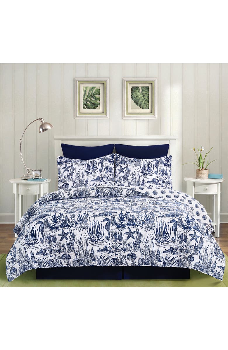C&F Home Reef Shores Beach Coastal Cotton Quilt Set - Reversible and Machine Washable, Alternate, color, Blue