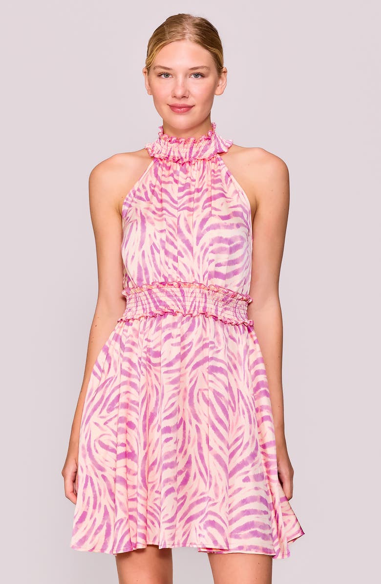 MELLODAY Halter Neck Smocked Minidress, Alternate, color, Pink Marble