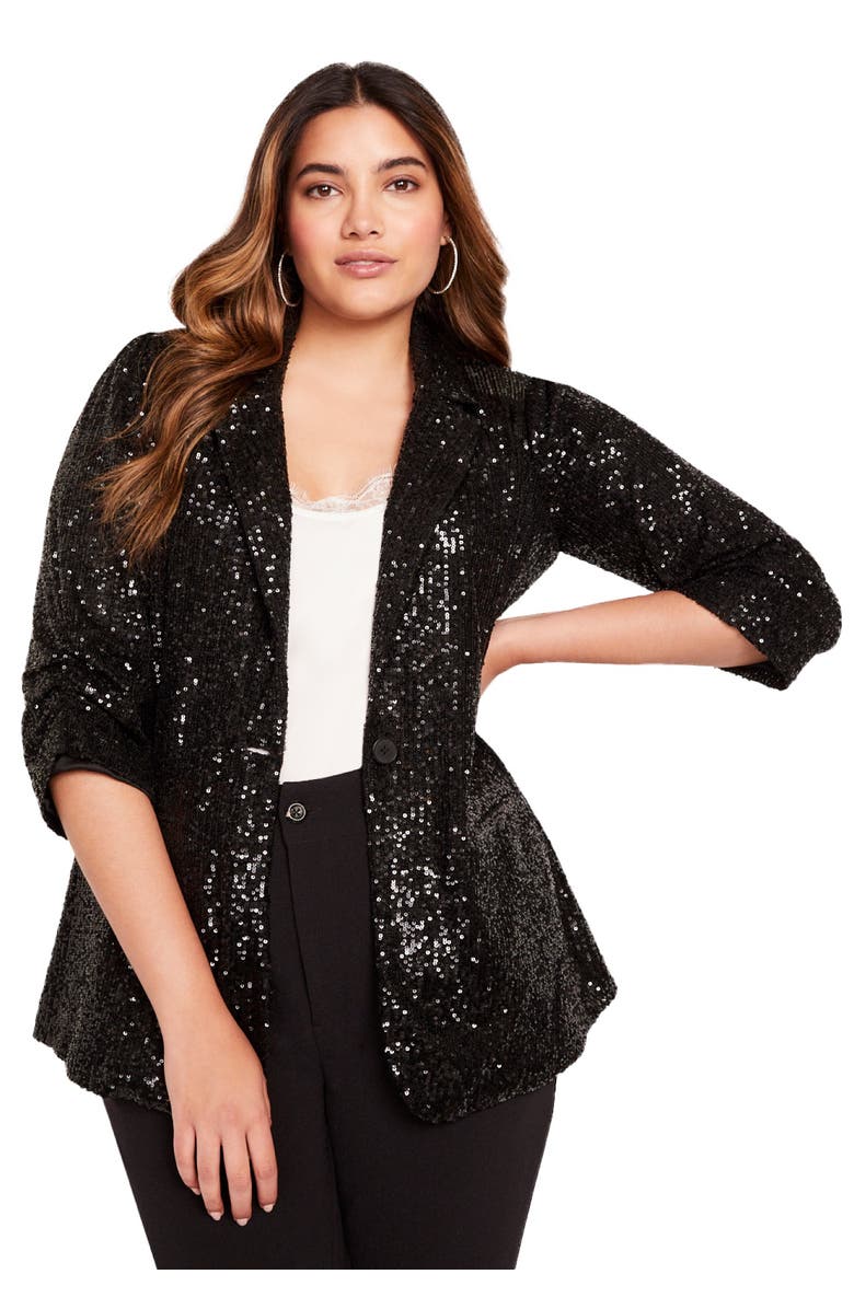 June + Vie Sequin Blazer, Main, color, Black