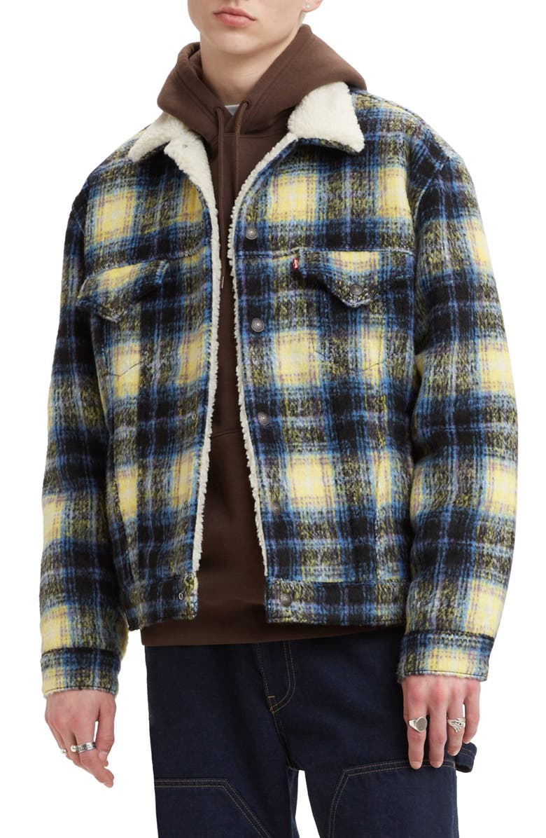 Levi's<sup>®</sup> Vintage Fit Plaid Trucker Jacket with Fleece Collar, Main, color,