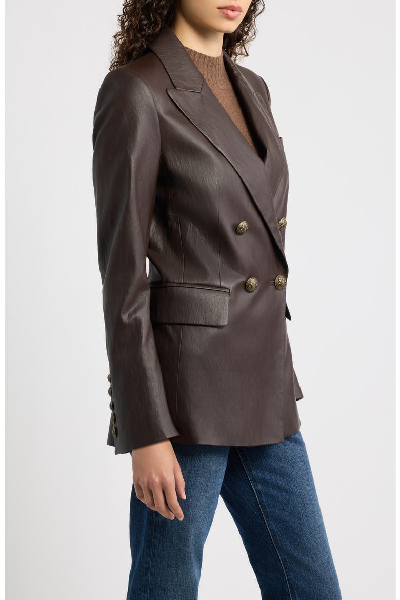 Alyson Faux Leather Double Breasted Blazer, Alternate, color, DARK BROWN