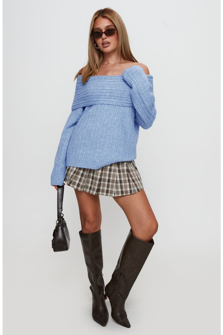 Snowie Off the Shoulder Sweater, Alternate, color, BLUE