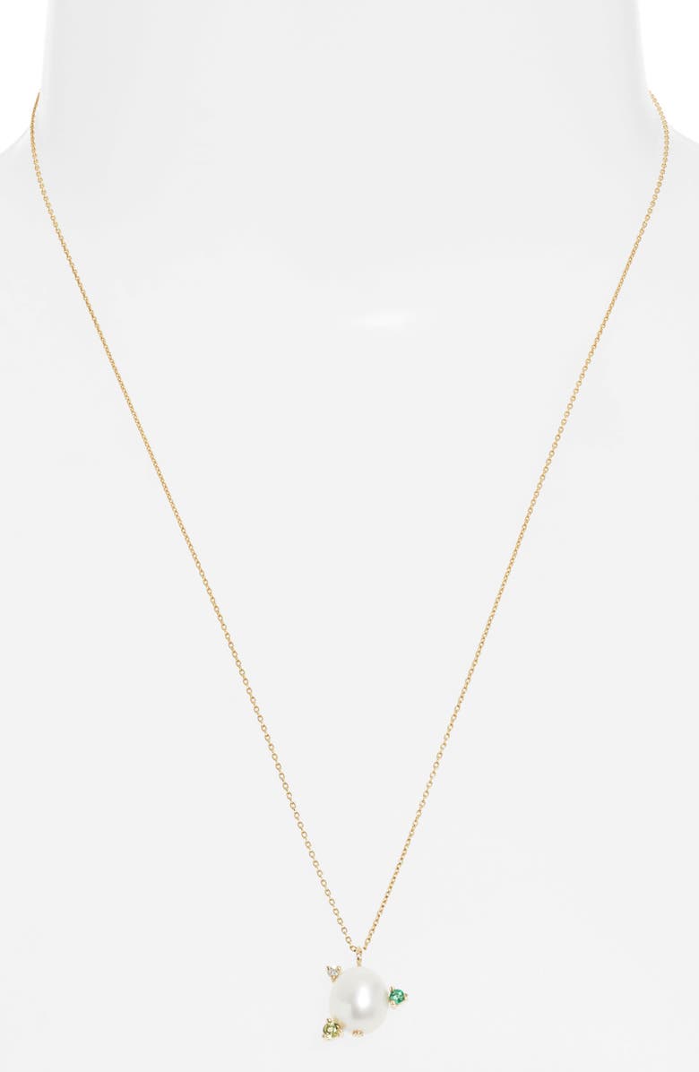 Poppy Finch Stone Cultured Pearl Pendant Necklace, Alternate, color, Gold