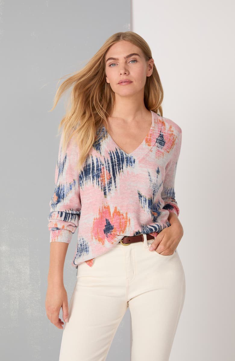 NIC+ZOE Abstract Floral Print Waffle Stitch Sweater, Alternate, color,