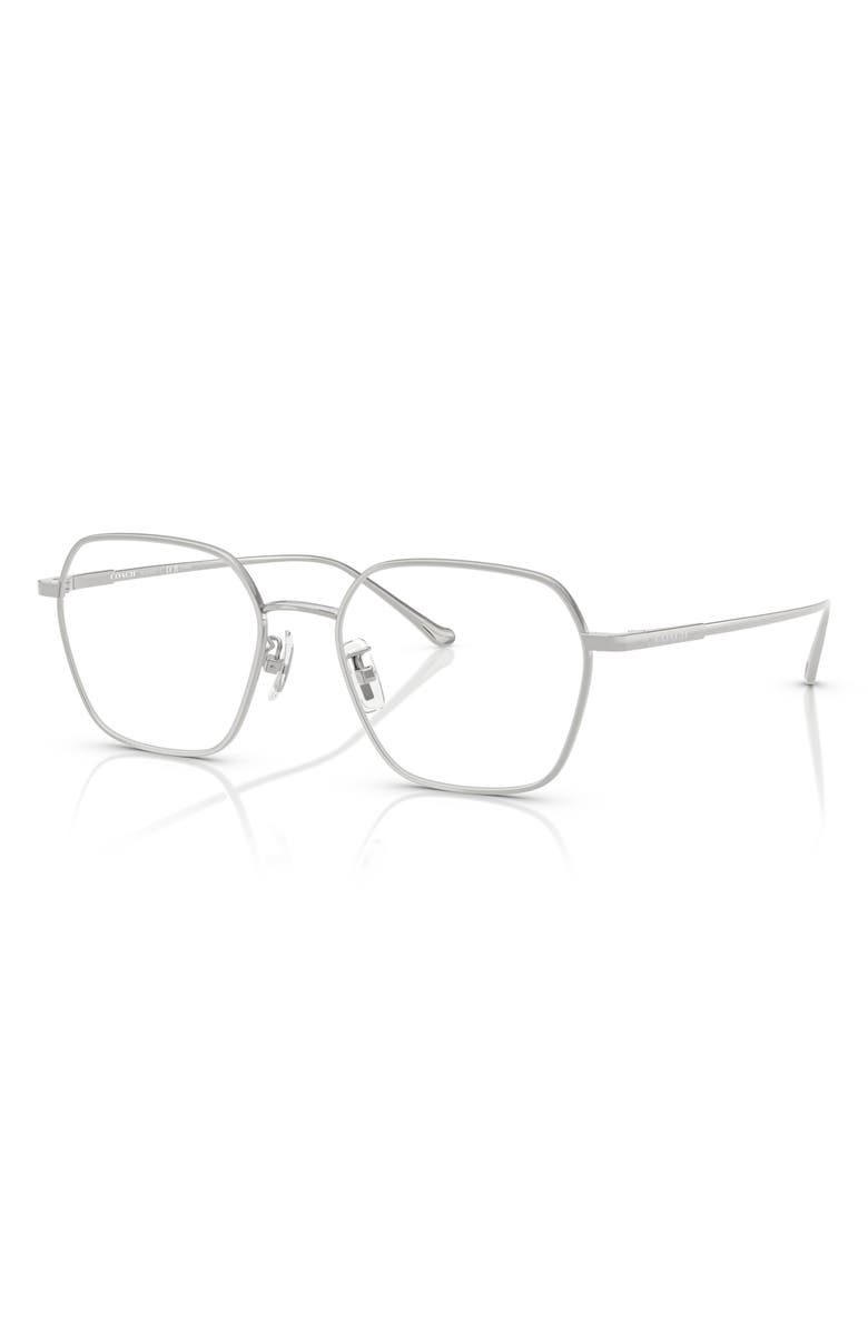 COACH 53mm Irregular Optical Glasses, Alternate, color, Shiny Silver / Demo Lens
