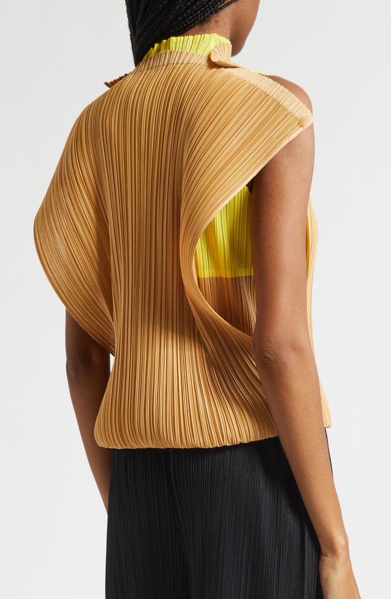 Pleats Please Issey Miyake Swing Colorblock Pleated Convertible Midi Dress, Alternate, color, Yellow