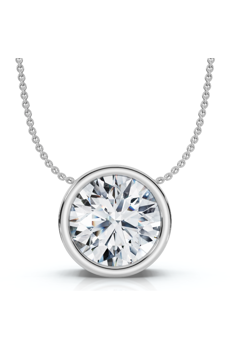 1Ct Certified Bezel Round Cut Diamond Pendant 14k Gold 18" Necklace Lab Grown, Main, color, White Gold