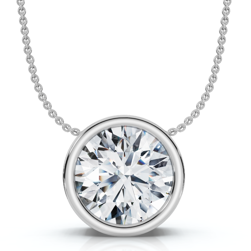 Bliss Diamond 1ct Certified Bezel Round Cut Diamond Pendant 14k Gold 18" Necklace Lab Grown In Gold