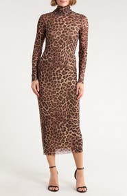 AFRM LOS ANGELES Marni Turtleneck Long Sleeve Mesh Dress