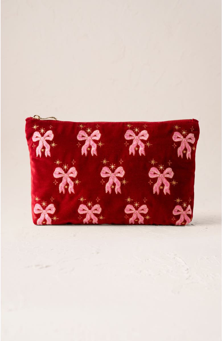Elizabeth Scarlett Dazzling Bows Velvet Everyday Pouch, Main, color, Rouge