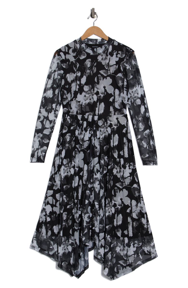 Ellen Tracy Floral Long Sleeve Fit & Flare Dress, Alternate, color, Floral Shadows