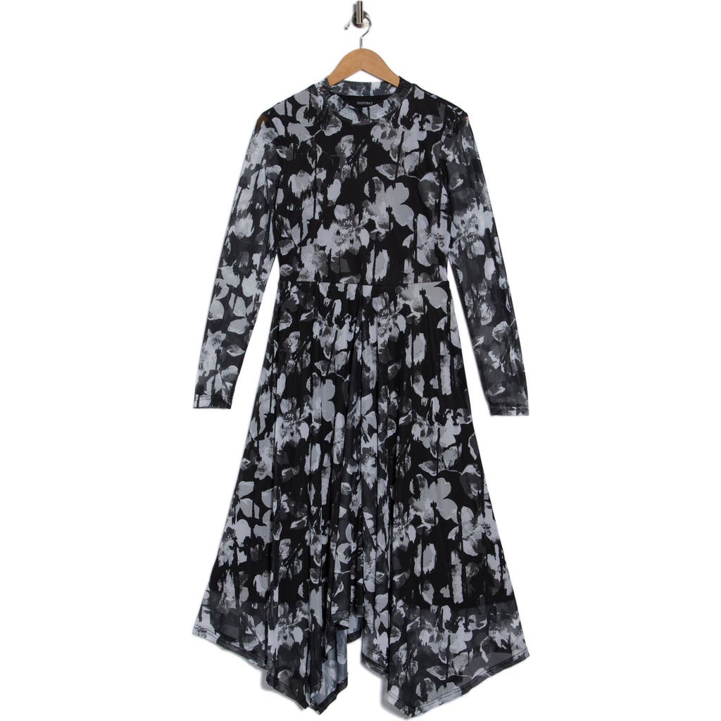 Ellen Tracy Floral Long Sleeve Fit & Flare Dress In Black