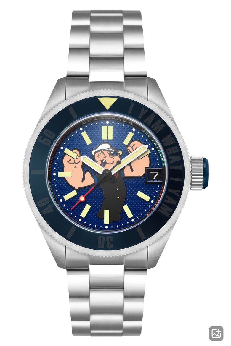 x Popeye Forearm Fury Piccard Automatic Bracelet Watch, 45mm, Main, color, BLUE