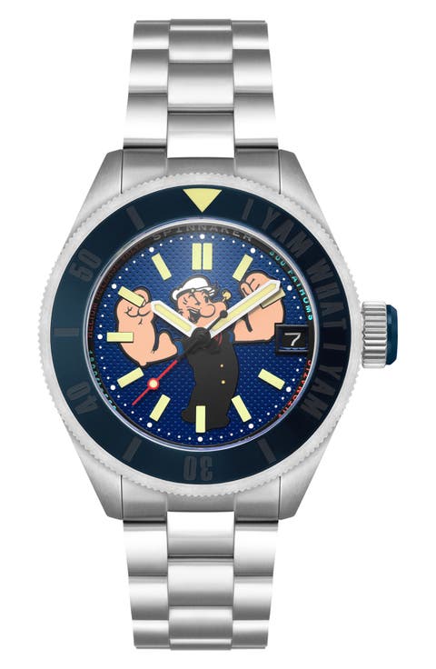 x Popeye Forearm Fury Piccard Automatic Bracelet Watch, 45mm