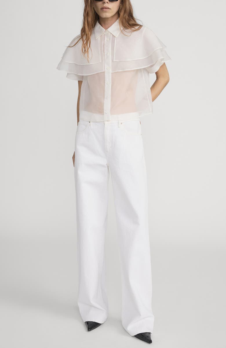 FRAME Cape Accent Silk Button-Up Shirt, Alternate, color, Cream