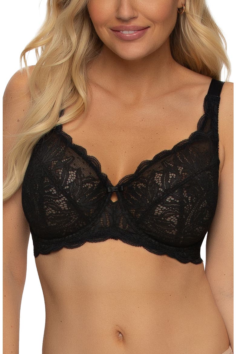 Peridot Lace Unlined Underwire Bra, Main, color, BLACK