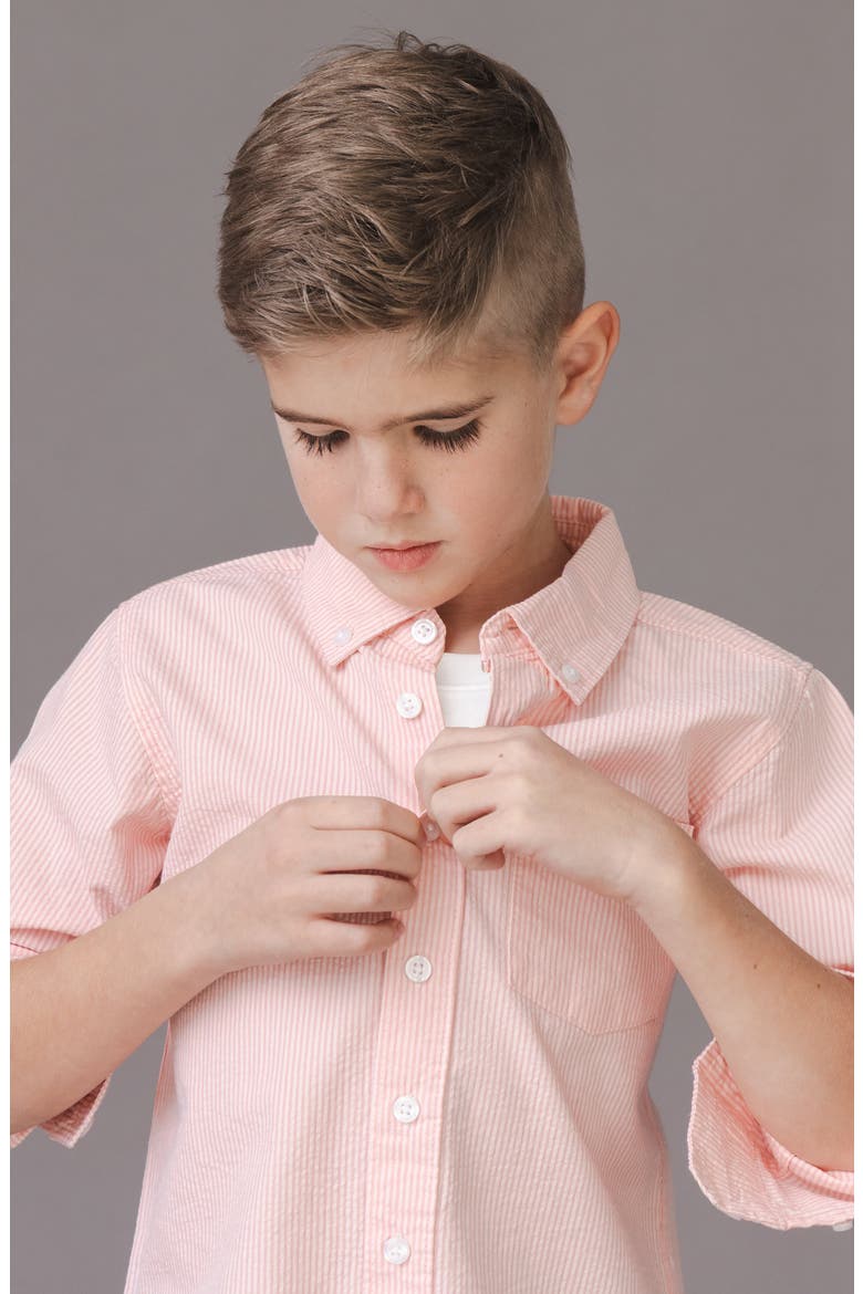 Kids' Organic Long Sleeve Seersucker Shirt, Alternate, color, Tonal Rose Seersucker