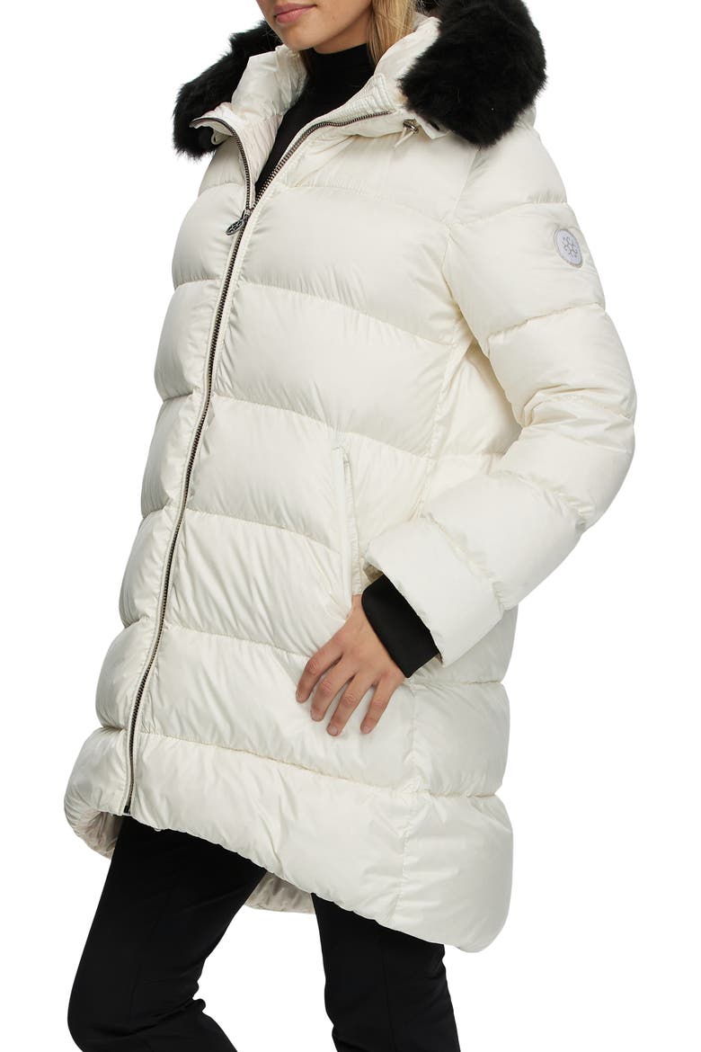 Apres-Ski Horizontal Jacket with Detachable Genuine Shearling Hood Trim, Alternate, color, IVORY/BLACK