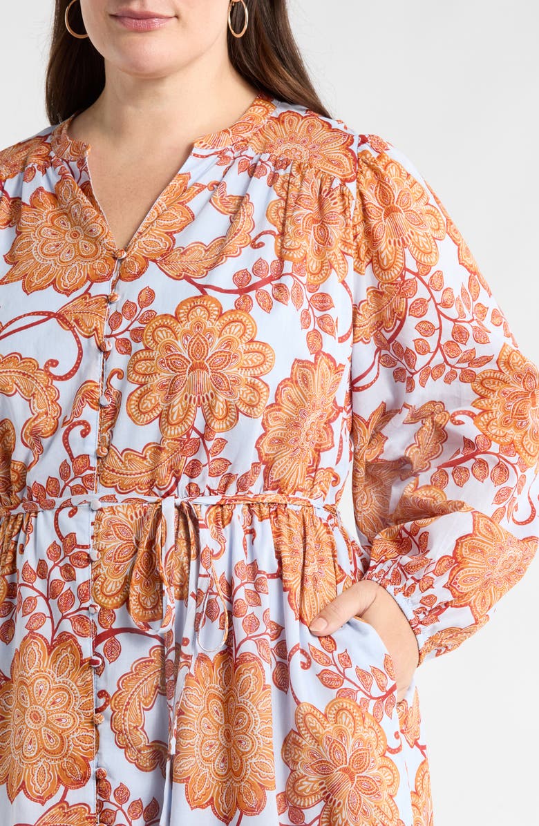 SUGARLIPS Siany Floral Ameni Long Sleeve Midi Shirtdress, Alternate, color, Brown-Blue